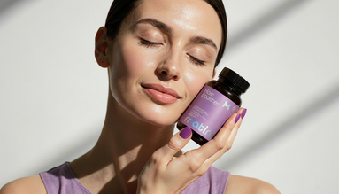 Hair Booster Matirō tenu dans une main, complément cheveux biotine et Ubé