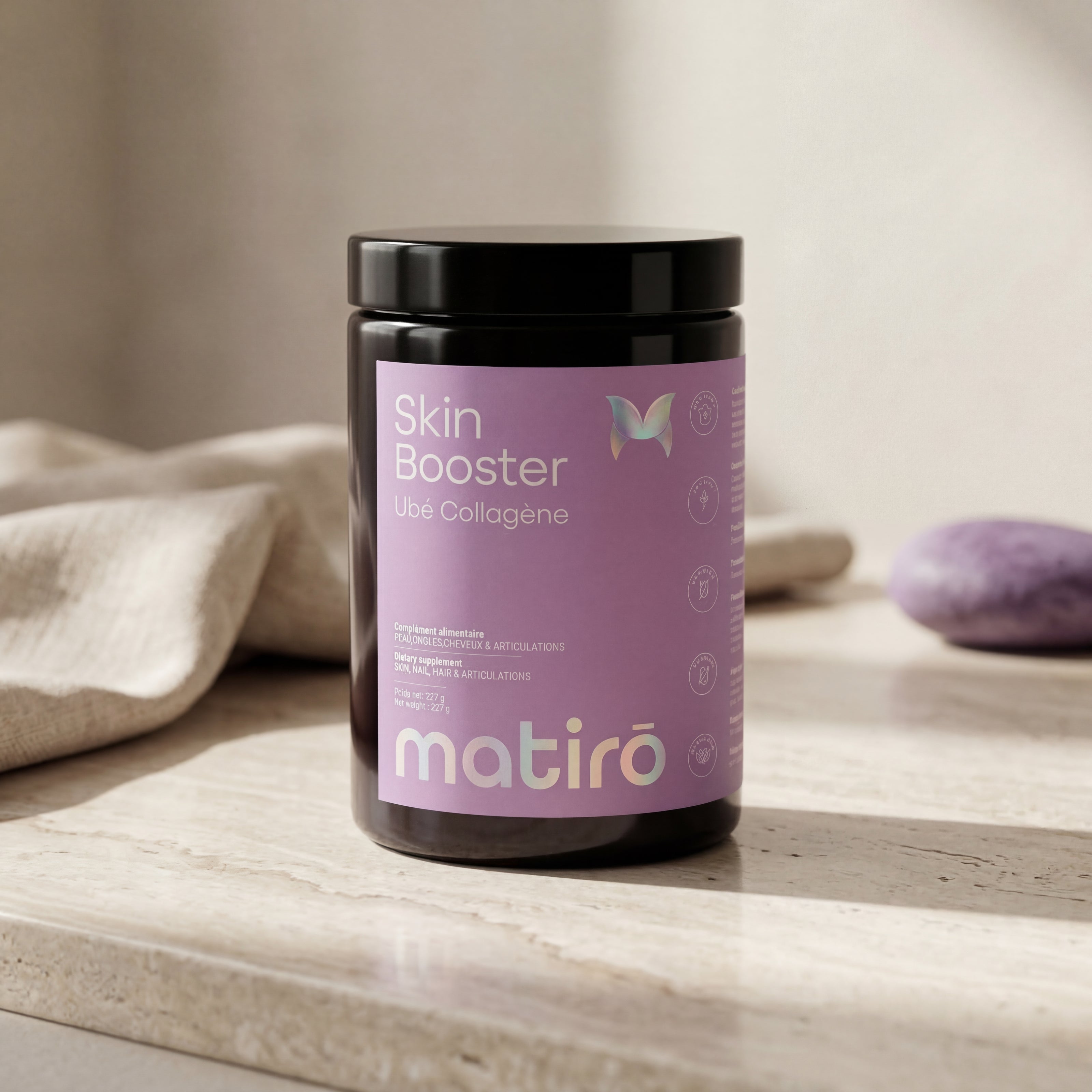 Skin Booster Matirō — pot de poudre de collagène marin Aquacol® et Ubé