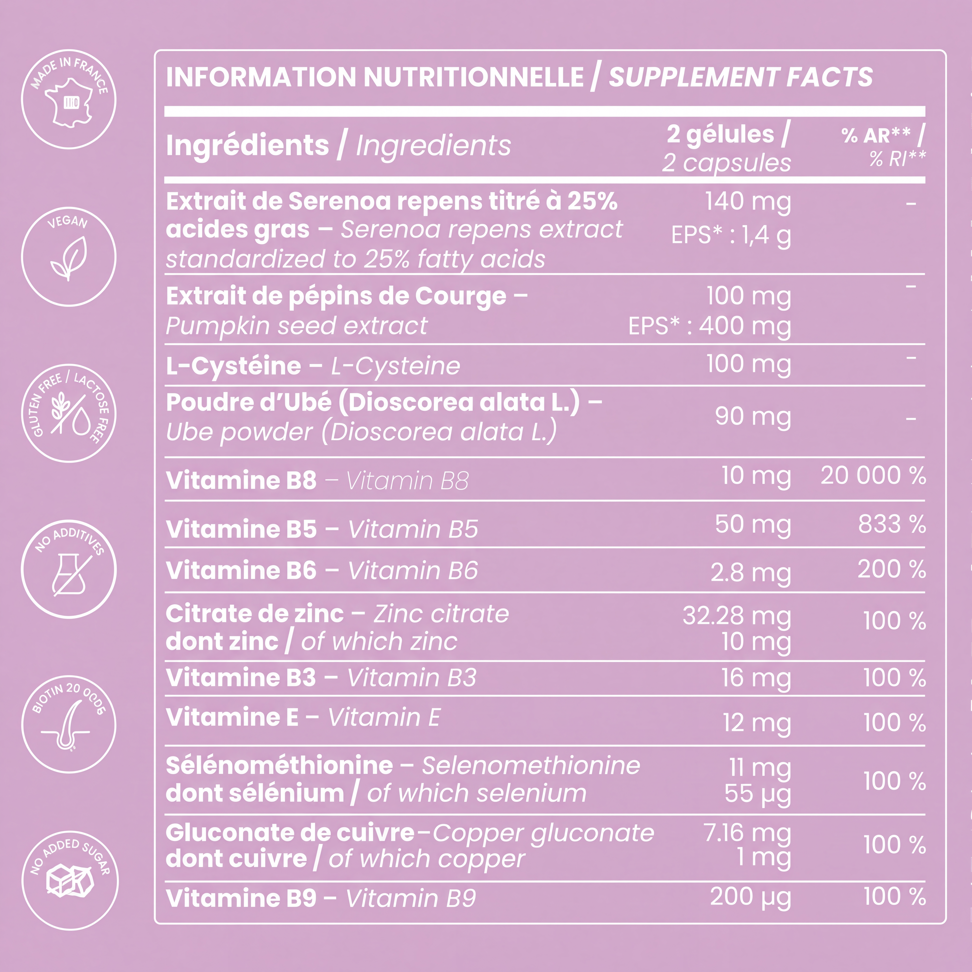 Hair Booster Matirō — flacon mauve et lavande, complément alimentaire capillaire